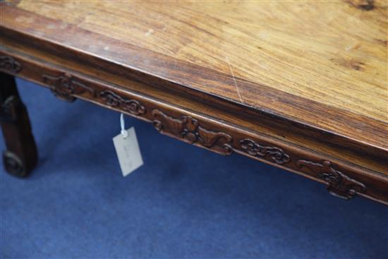 A Chinese huanghuali kang table, 18th/19th century, l. 29.5in., w. 17.25in., h. 12in., repairs